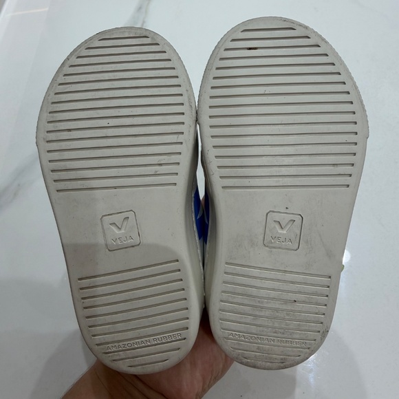 VEJA Kids Leather Sneakers White Gray Blue Velcro - Picture 6 of 7